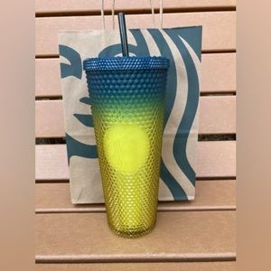 2023 STARBUCKS TEAL YELLOW OMBRE STUDDED 24oz VENTI COLD CUP TUMBLER